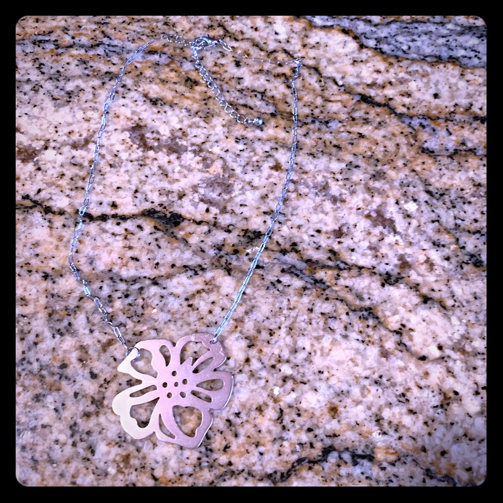 Silver Hibiscus flower necklace